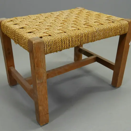 seagrass and oak foot-stool - polish needs attention H-310 W-420 D-320