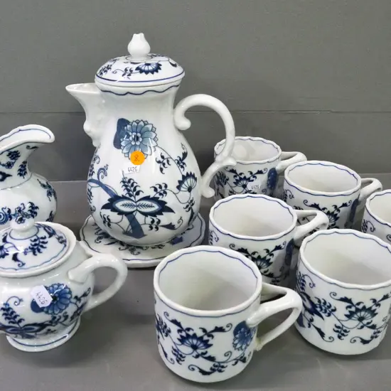 Blue Danube coffee set - coffee pot with stand, creamer, sugar and 6 coffee mugs