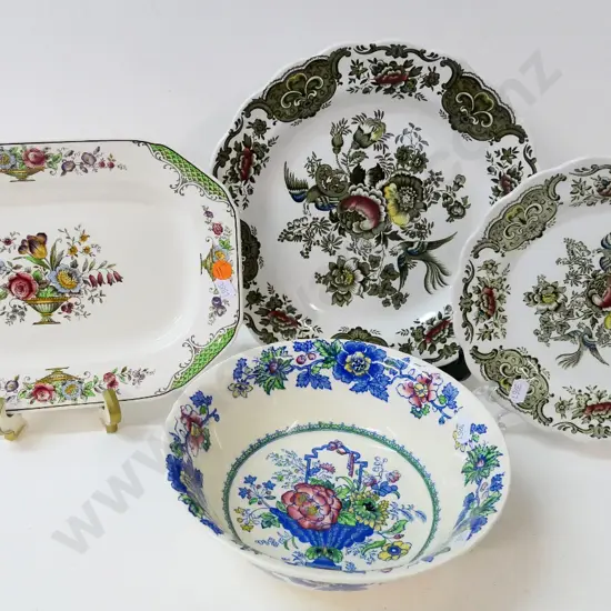 2 Ridgway Windsor plates, Copeland-Spode Ellesmere sandwich tray, and Masons Strathmore bowl D-200