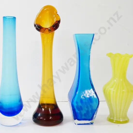 4 coloured glass vases - tallest is H-250