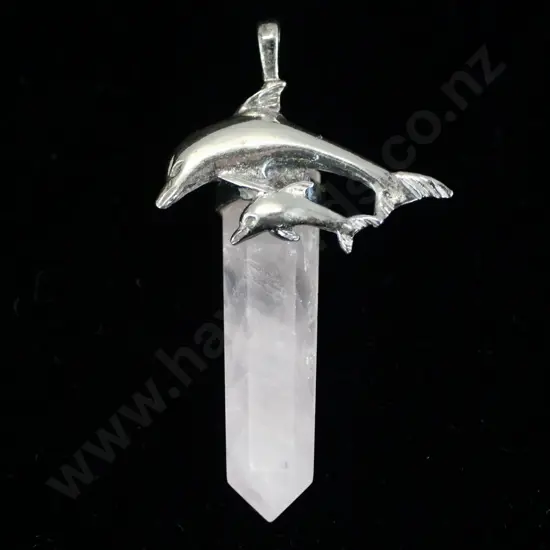 silver dolphin pendant on pink column stamped 925 - no chain