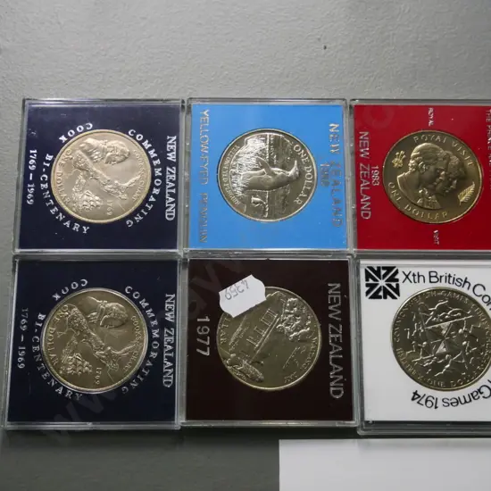6 New Zealand commemorative collector coins - 1969 BIcentenary, 1974 Commonwealth games, 1983 Royal visit, etc.