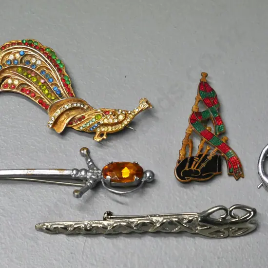 5 asstd costume brooches