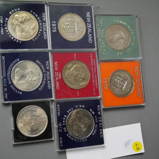 8 New Zealand commemorative collector coins - 1969 Bicentenary, Royal visits, 1974 NZ Day, etc.