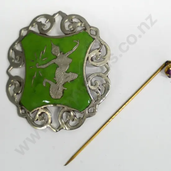 silver enamel brooch stamped Siam silver & amethyst tie pin