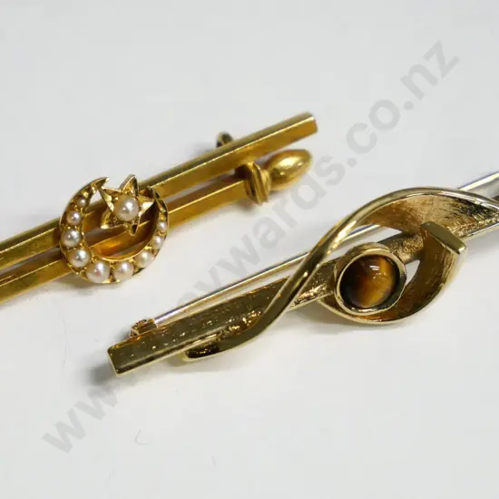 seed pearl bar brooch & single stone bar brooch - no markings