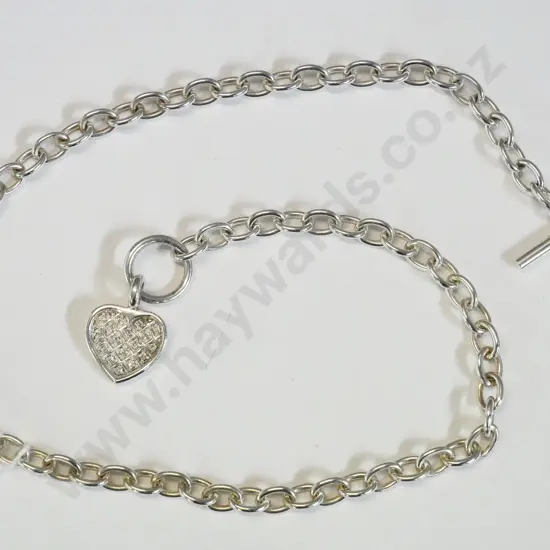silver fob style necklace with heart stamped 925