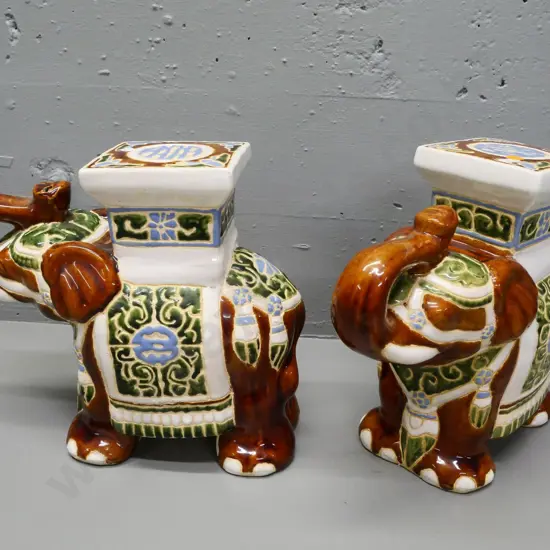 pair of ceramic elephant plant pot stands - each H-280 L-320