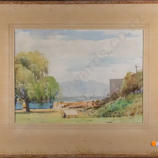 Charlton Edgar - framed watercolour - lakeside scene H-280 W-380