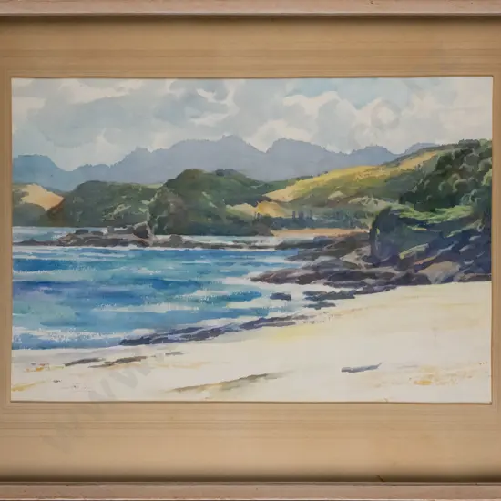 Charlton Edgar - framed watercolour - Cable Bay Landscape, Mangonui H-260 W-380