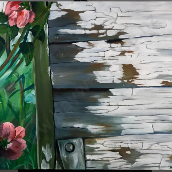 Maryann Darmondy - boxed oil on canvas -flowers by building H-560 W-710