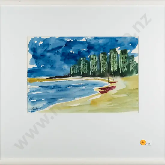 framed watercolour - beach scene H-200 W-290