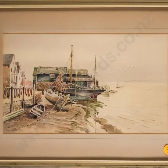 Wallace Poll - framed watercolour - "On the River Exe, at Topsham, England" H-140 W-240