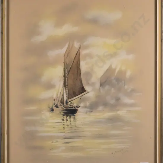 Wallace Poll 1913 - framed watercolour - sailing boats H-330 -230