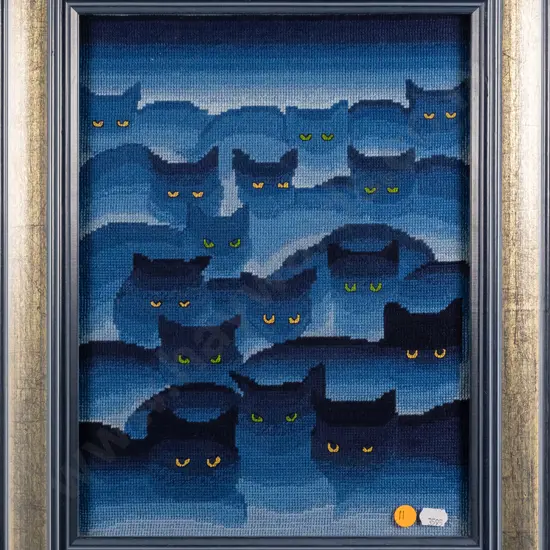 Melanie Anderson - framed needlework - cats H-330 W-250