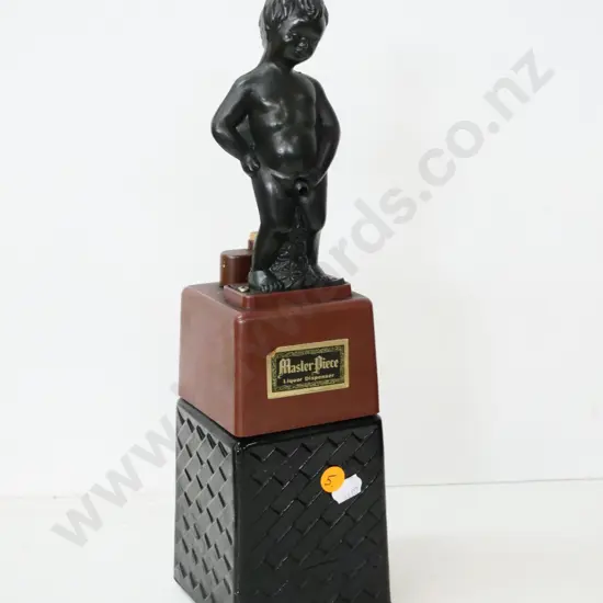 retro plastic and coloured glass Masterpiece liquor dispenser with peeing boy figure H-335