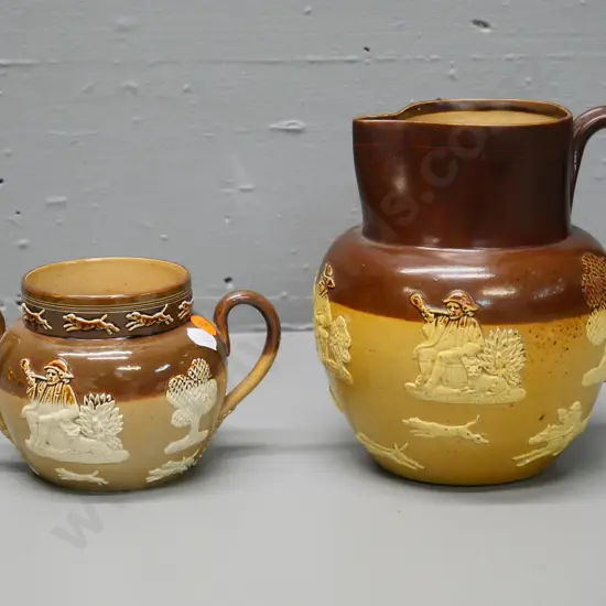 Royal Doulton Lambeth hunting scene jug H-170 and handled sugar