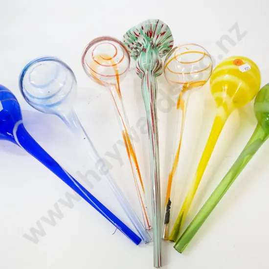 7 hand-blown glass long-stemmed globe ornaments - longest is L-370