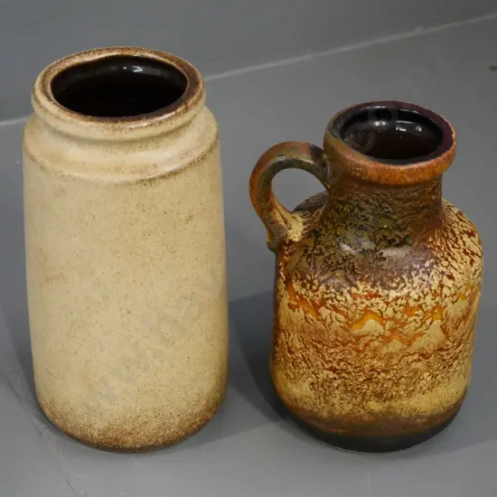 2 German pottery vases - ewer vase drip glaze and taller cream glaze H-180
