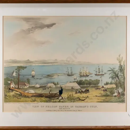 framed lithograph - Nelson Haven in Tasman's Gulf - pub. Smith Elder & Co H410 W530