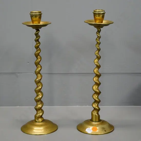 pair of brass barley twist candlesticks H-320
