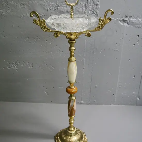 gilt cast metal, alabaster and glass smokers stand H-660