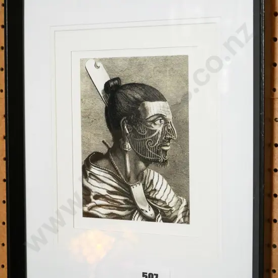 framed reproduction print - Maori male portrait H-170 W-1256