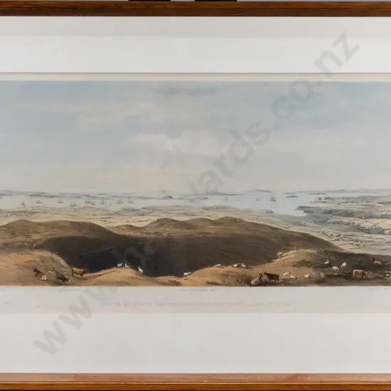 (reproduction?) framed lithograph - Auckland from the crater of Mount Eden - artist F.R. Stack, pub. Day & Son H230 W420