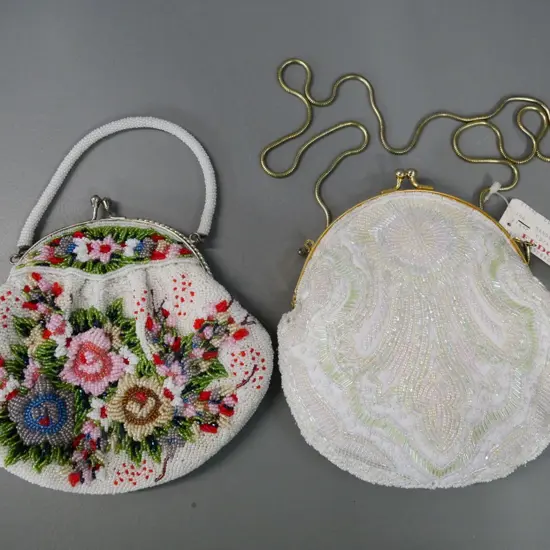 2 heavily beaded evening bags - one marked Fedco