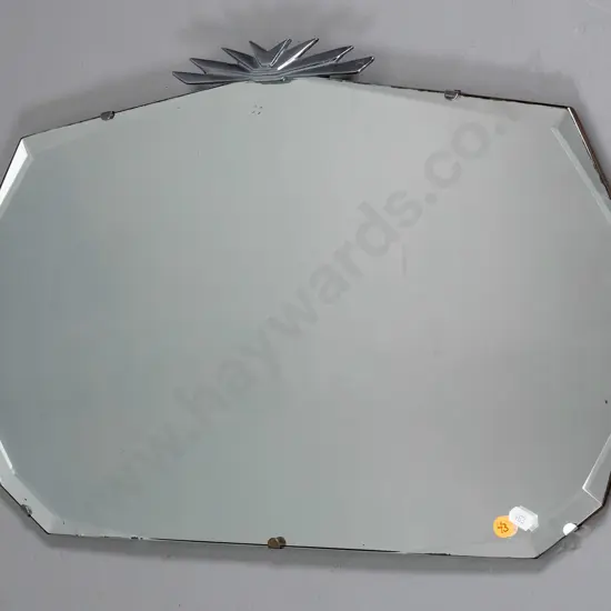 deco bevelled edge wall mirror with chrome top trim - minor desilvering / corrosion H350 W550