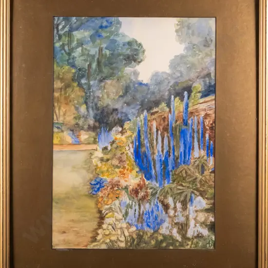 framed watercolour - garden H-340 W-240