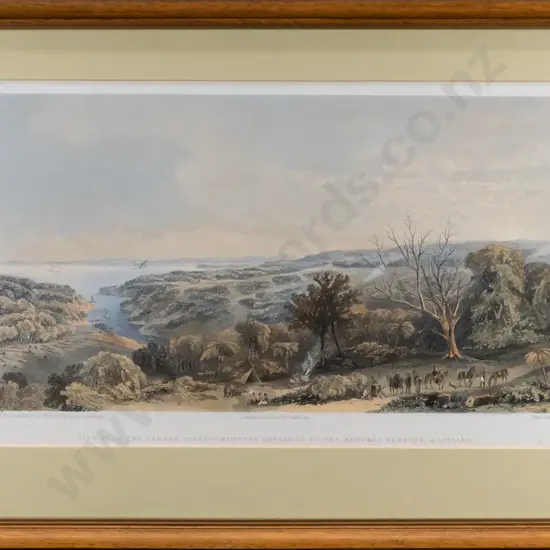 (reproduction?) framed lithograph - view of Manukau Harbour Auckland - artist F.R. Stack, pub. Day & Son H230 W420