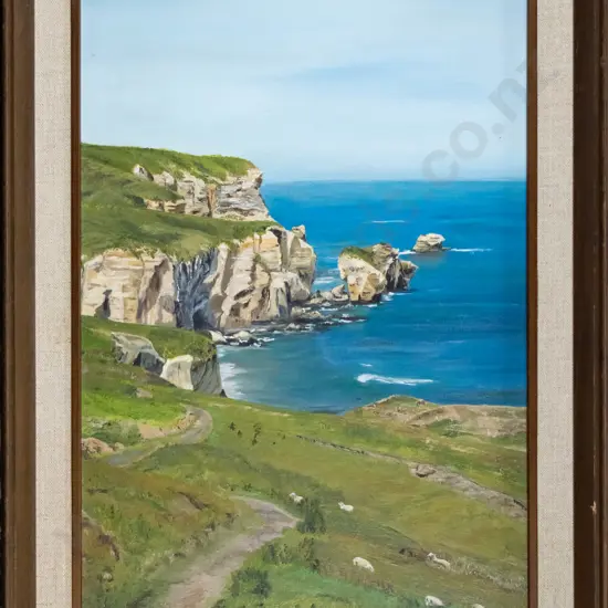 J Berry - framed acrylic - Cliffs of Tunnel Beach H-370 W-240