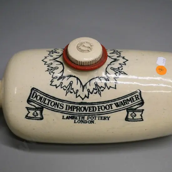 Doulton-Lambeth pottery foot/bed warmer with screw stopper