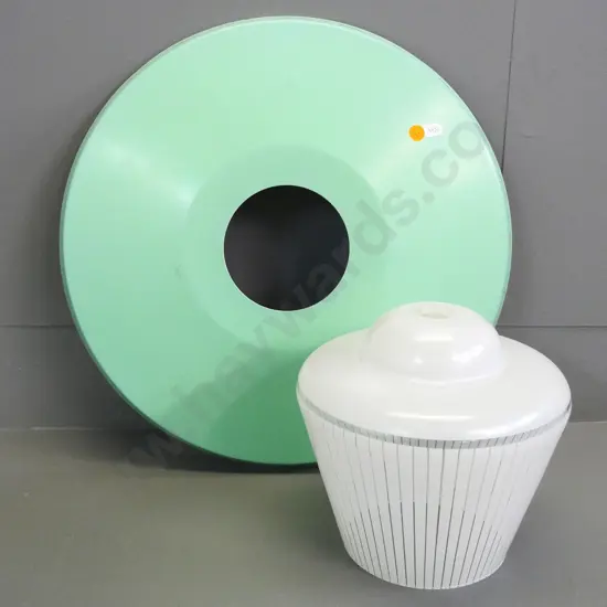 retro 2-part light shade - etched & frosted clear glass with green metal shade H-200 D-410