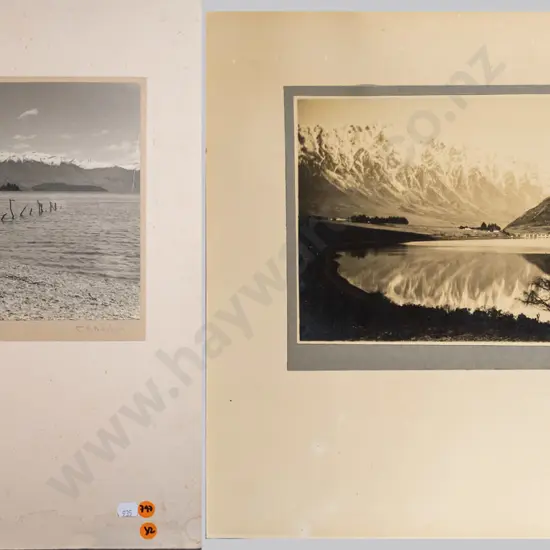 2x mounted black and white photographs (1x CR Nicolson) -lake and mountain scenes