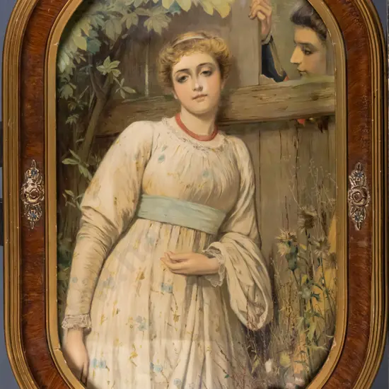 framed convex glass vintage print - courting couple (warping to print) H-430 W-230