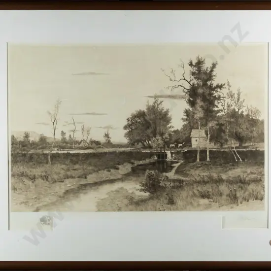 GW Bohde 1831 - framed etching country scene H-320 W-480