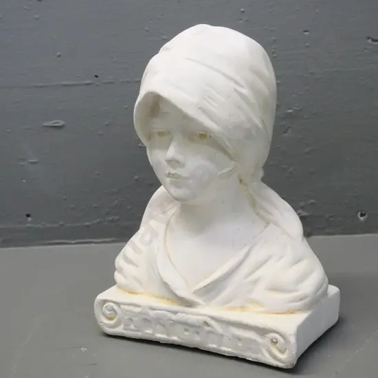 small cast plaster bust of a woman - marked 'France 1' on back H-220