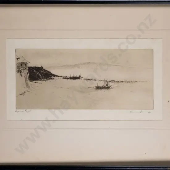 framed etching - Lyme Regis H-100 W-220