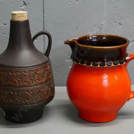2 German(?) pottery items - vase and a cork-stoppered bottle H-220