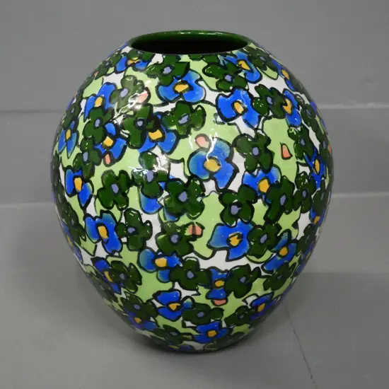 Danny Moorwood art pottery green and blue floral vase H-220