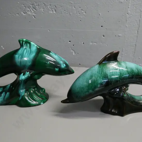2 Blue Mountain pottery dolphin figures H-200 L-300