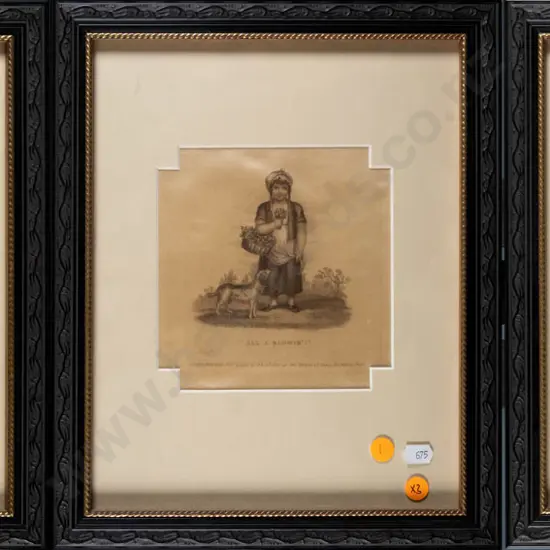 3x framed prints on silk - girl and dog H-140 W-140