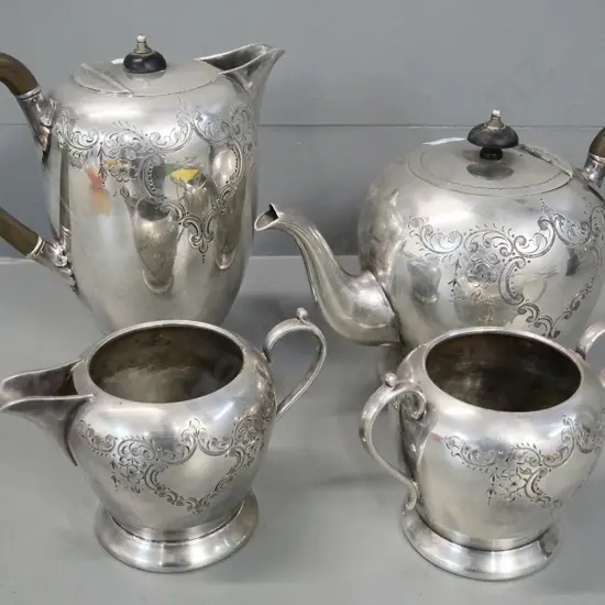 set of plated ware - coffee pot H-220, teapot and cream & sugar