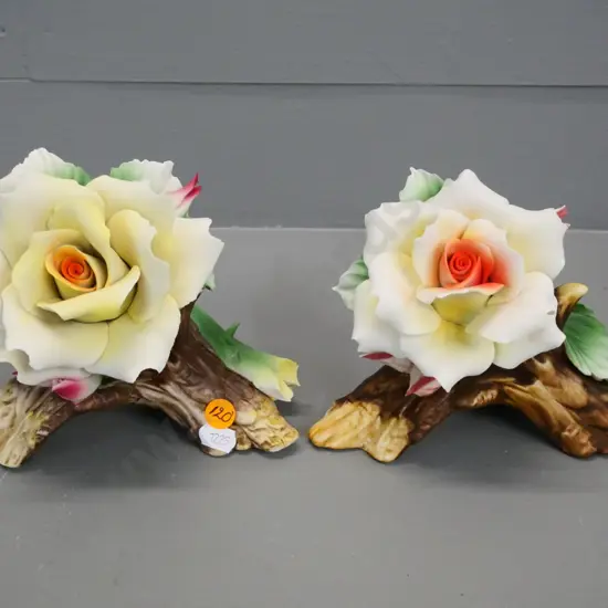 pair of Capodimonte rose ornaments H-140 W-160