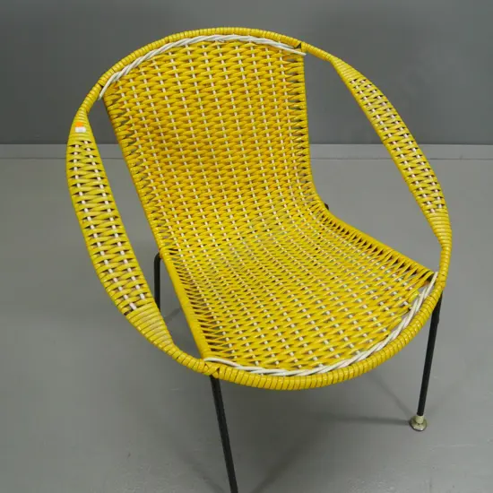 retro yellow plastic cane and metal frame chair H-650 W-640 D-640