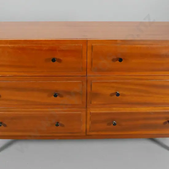 mahogany mid-century 6-drawer chest with plastic handles H740 W1220 D430