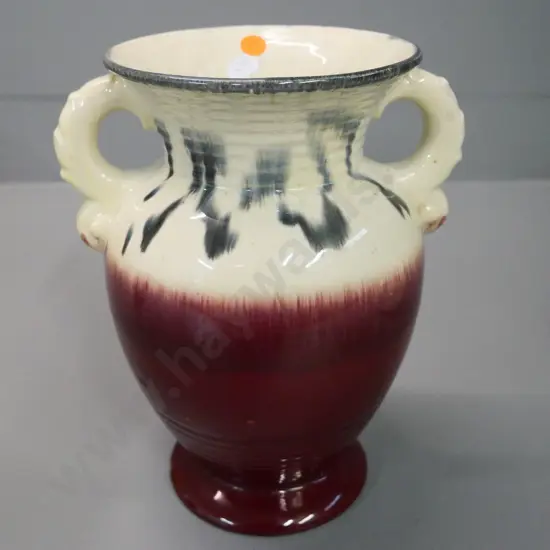 German? wine cream and black double handled vase H-240