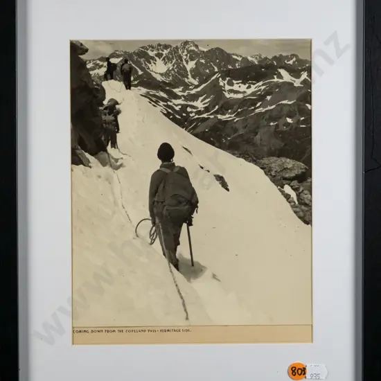 framed black and white photograph - Coming Down From The Copeland Pass - Hermitage Side H-220 W-190